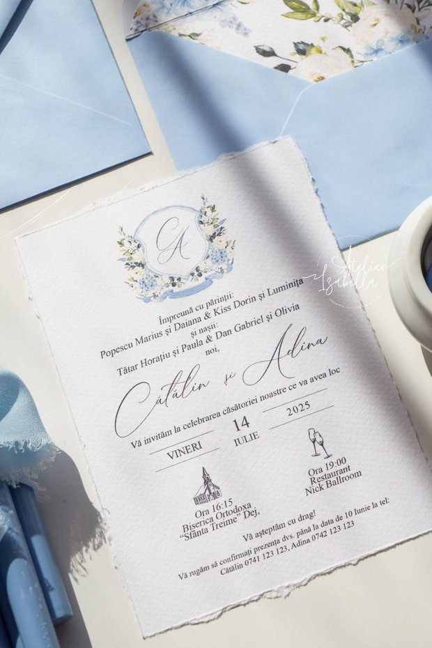 Invitație nuntă Hortensie Albastră