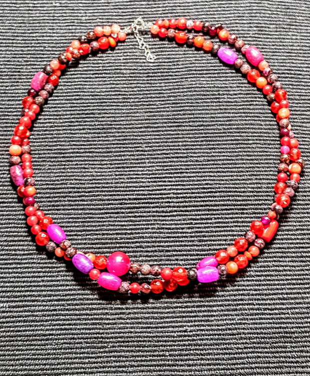 Colier argint X2 jad granat agat coral mixt pietre semipretioase boho chic trendy cadou - Transport gratuit
