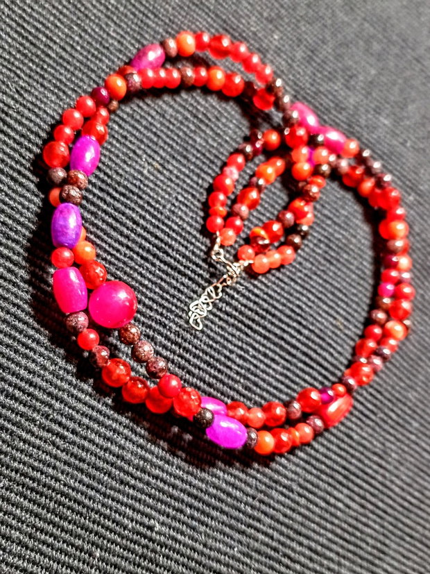 Colier argint X2 jad granat agat coral mixt pietre semipretioase boho chic trendy cadou - Transport gratuit