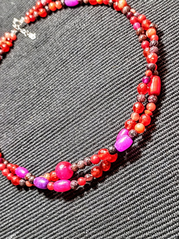 Colier argint X2 jad granat agat coral mixt pietre semipretioase boho chic trendy cadou - Transport gratuit
