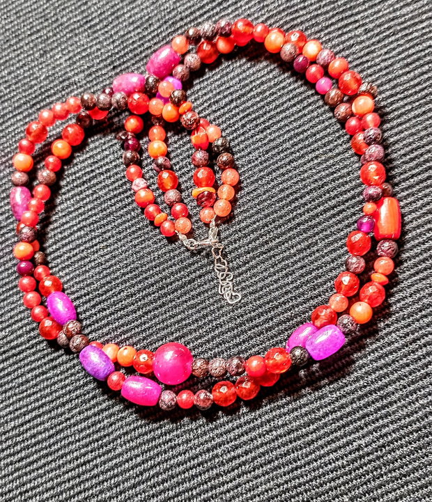 Colier argint X2 jad granat agat coral mixt pietre semipretioase boho chic trendy cadou - Transport gratuit
