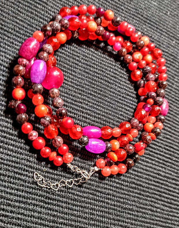 Colier argint X2 jad granat agat coral mixt pietre semipretioase boho chic trendy cadou - Transport gratuit