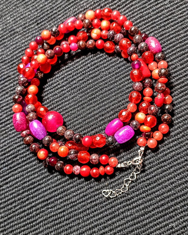 Colier argint X2 jad granat agat coral mixt pietre semipretioase boho chic trendy cadou - Transport gratuit