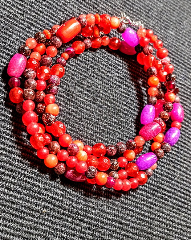 Colier argint X2 jad granat agat coral mixt pietre semipretioase boho chic trendy cadou - Transport gratuit