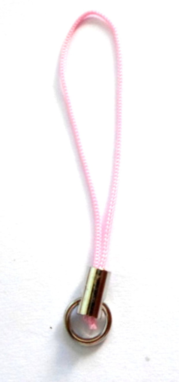 Breloc snur nylon roz deschis cu accesorii argintiu