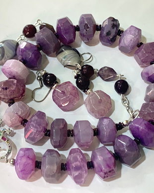 SET~FABULOUS PURPLE QUEEN LIZARD~agate,ametist,murano,hematit,zirconia,inox