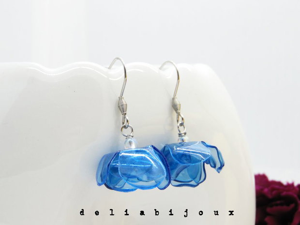 Cercei statement handmade unicat - PET-uri (plastic) reciclate - flori (cod1228)