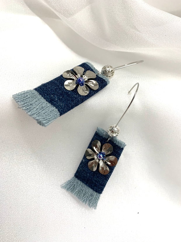 Cercei handmade unicat din denim albastru 00075