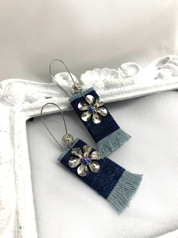 Cercei handmade unicat din denim albastru 00075