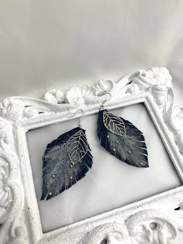 Cercei handmade unicat din denim albastru 00076