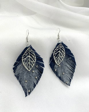 Cercei handmade unicat din denim albastru 00076
