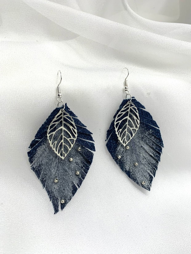 Cercei handmade unicat din denim albastru 00076