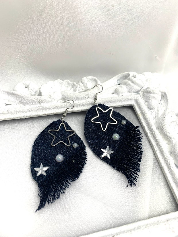 Cercei handmade unicat din denim albastru 00078