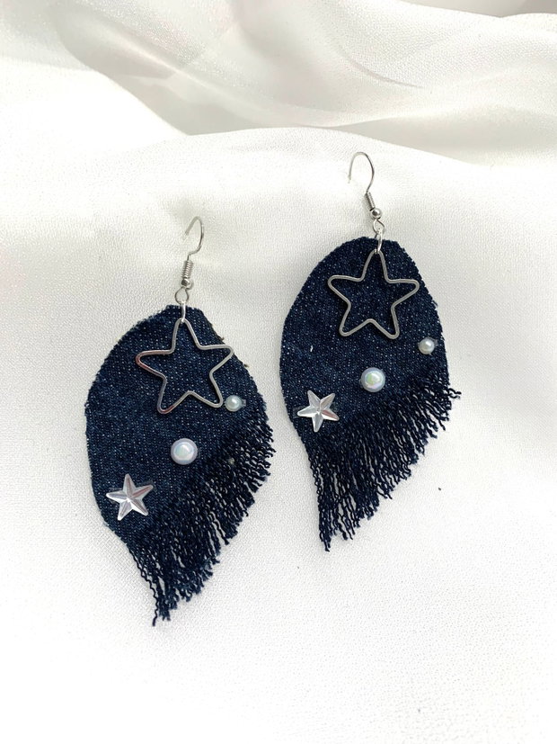 Cercei handmade unicat din denim albastru 00078