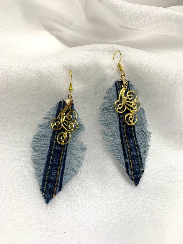 Cercei handmade unicat din denim albastru 00079