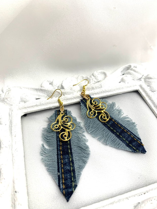 Cercei handmade unicat din denim albastru 00079