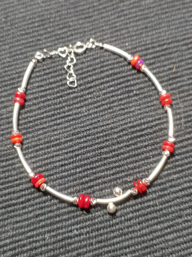Bratara argint opal de foc etiopian rosu minimalista boho chic trendy cadou - Transport gratuit