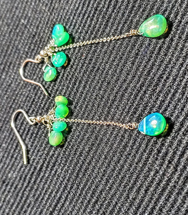 Cercei argint opal de foc etiopian verde briolete lant argint lungi minimalisti boho chic trendy cadou - Transport gratuit