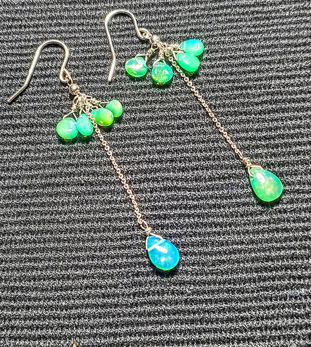 Cercei argint opal de foc etiopian verde briolete lant argint lungi minimalisti boho chic trendy cadou - Transport gratuit