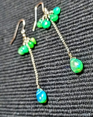Cercei argint opal de foc etiopian verde briolete lant argint lungi minimalisti boho chic trendy cadou - Transport gratuit