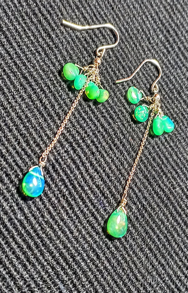 Cercei argint opal de foc etiopian verde briolete lant argint lungi minimalisti boho chic trendy cadou - Transport gratuit