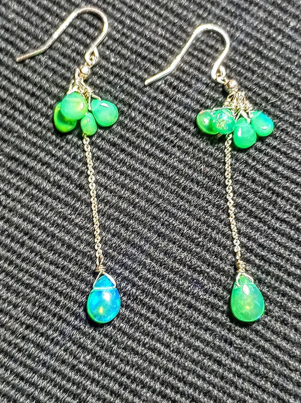 Cercei argint opal de foc etiopian verde briolete lant argint lungi minimalisti boho chic trendy cadou - Transport gratuit
