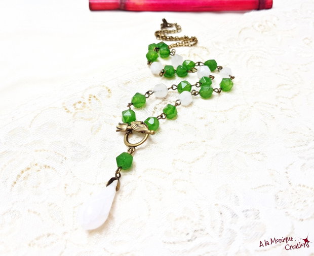 Colier cu lalea de cuart alb si verde