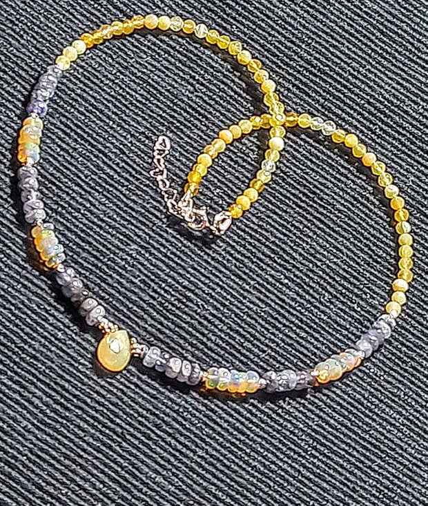 Colier argint opal de foc etiopian tanzanit opal galben brioleta minimalist boho chic trendy - Transport gratuit