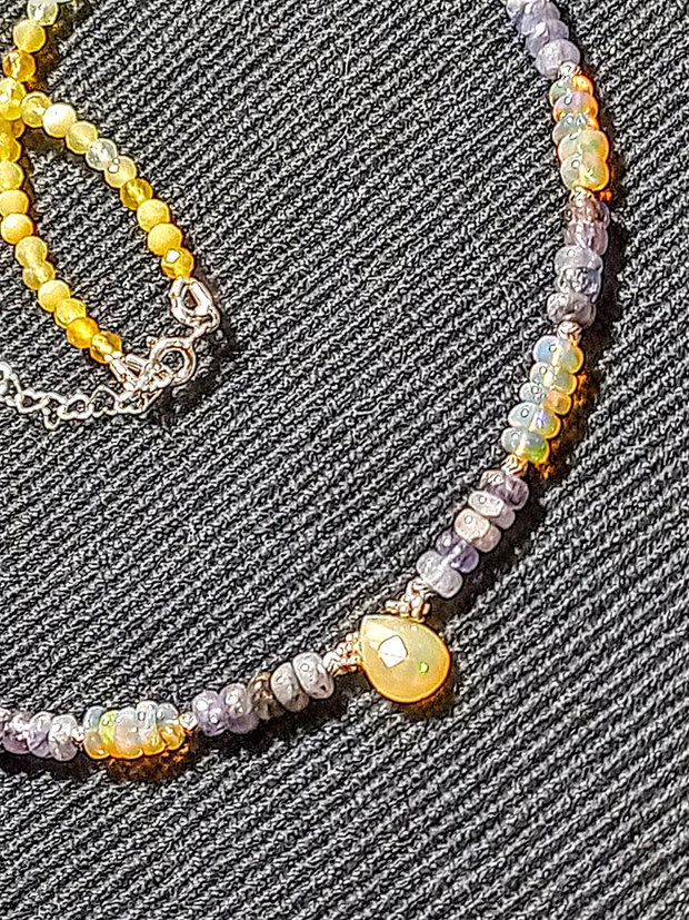 Colier argint opal de foc etiopian tanzanit opal galben brioleta minimalist boho chic trendy - Transport gratuit