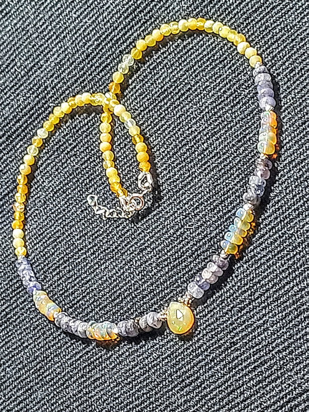 Colier argint opal de foc etiopian tanzanit opal galben brioleta minimalist boho chic trendy - Transport gratuit