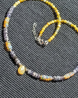 Colier argint opal de foc etiopian tanzanit opal galben brioleta minimalist boho chic trendy - Transport gratuit