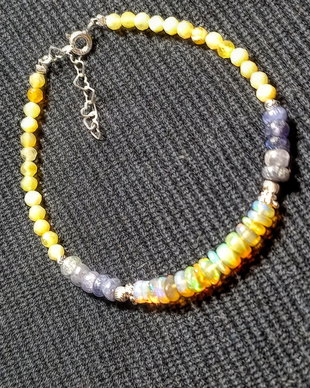 Bratara argint opal de foc etiopian tanzanit opal galben minimalista boho chic trendy - Transport gratuit
