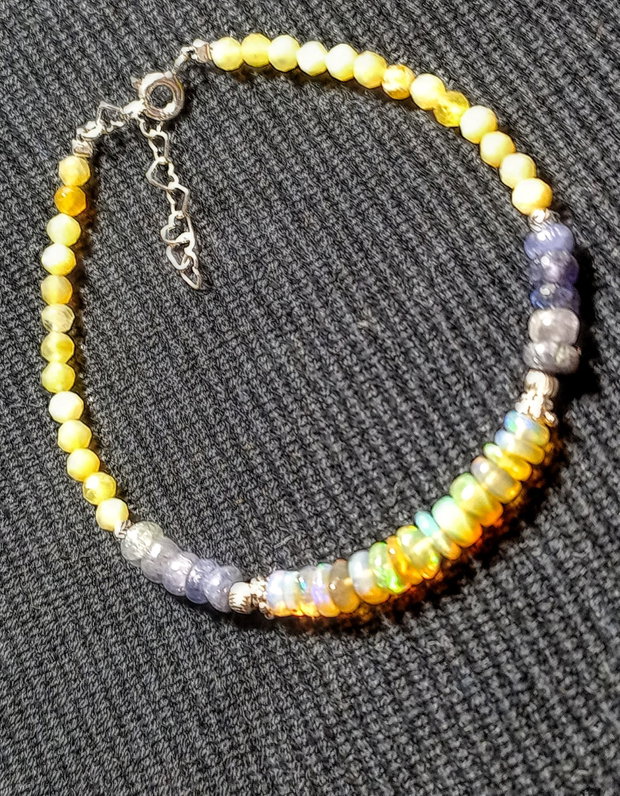 Bratara argint opal de foc etiopian tanzanit opal galben minimalista boho chic trendy - Transport gratuit