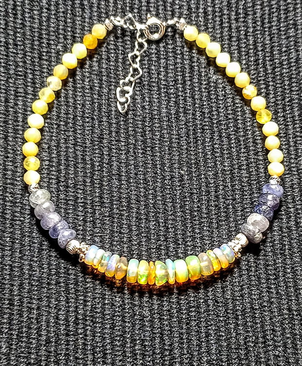 Bratara argint opal de foc etiopian tanzanit opal galben minimalista boho chic trendy - Transport gratuit