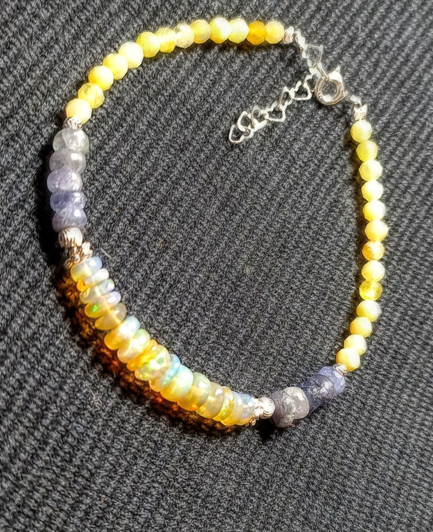 Bratara argint opal de foc etiopian tanzanit opal galben minimalista boho chic trendy - Transport gratuit