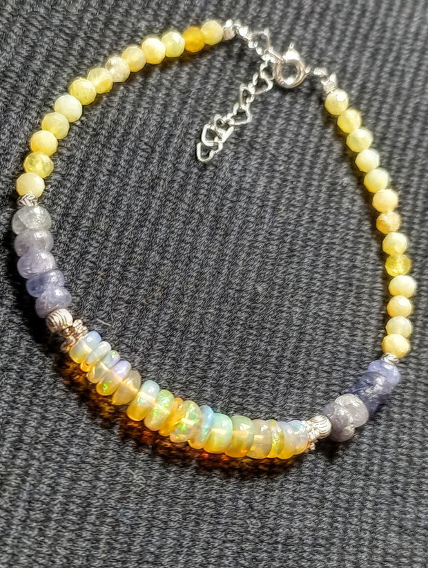 Bratara argint opal de foc etiopian tanzanit opal galben minimalista boho chic trendy - Transport gratuit