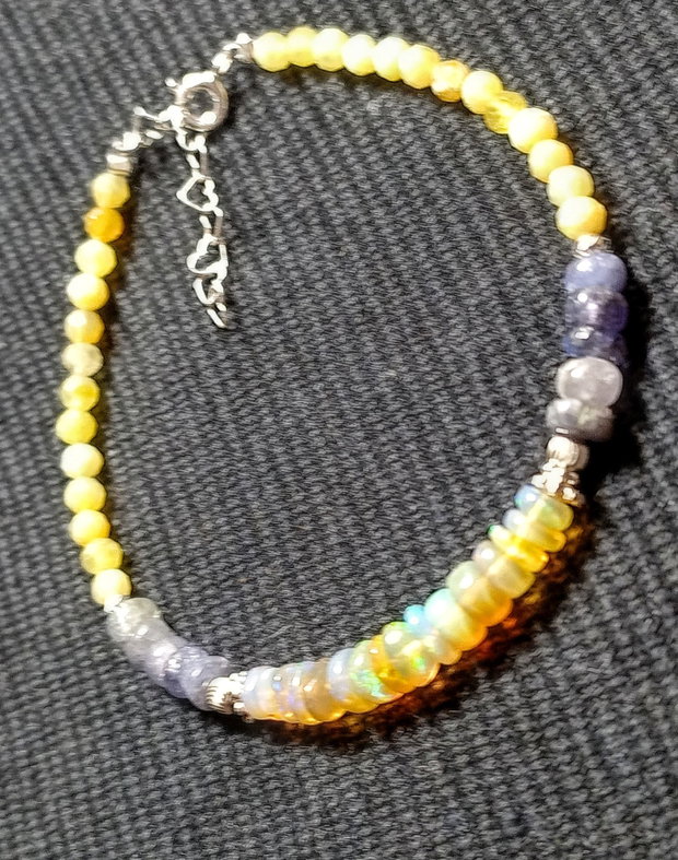 Bratara argint opal de foc etiopian tanzanit opal galben minimalista boho chic trendy - Transport gratuit