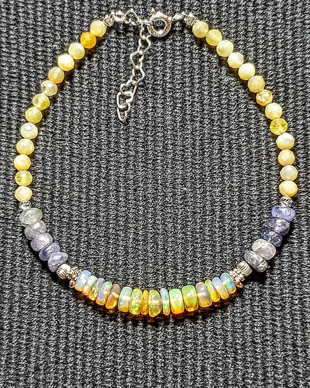 Bratara argint opal de foc etiopian tanzanit opal galben minimalista boho chic trendy - Transport gratuit