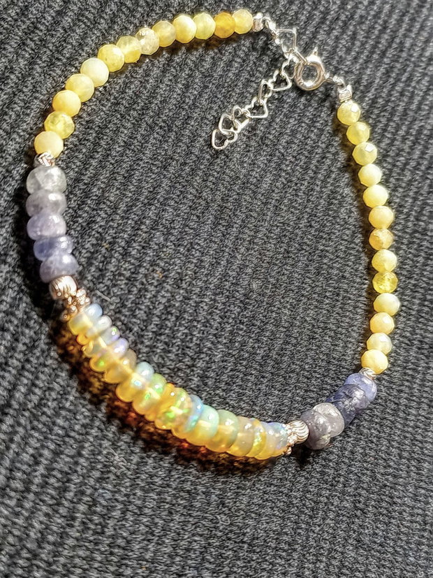 Bratara argint opal de foc etiopian tanzanit opal galben minimalista boho chic trendy - Transport gratuit