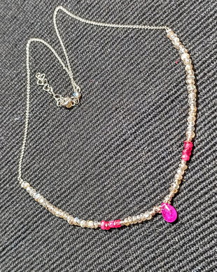 Colier argint rubin safir roz labradorit grafitat lant argint minimalist boho chic trendy - Transport gratuit