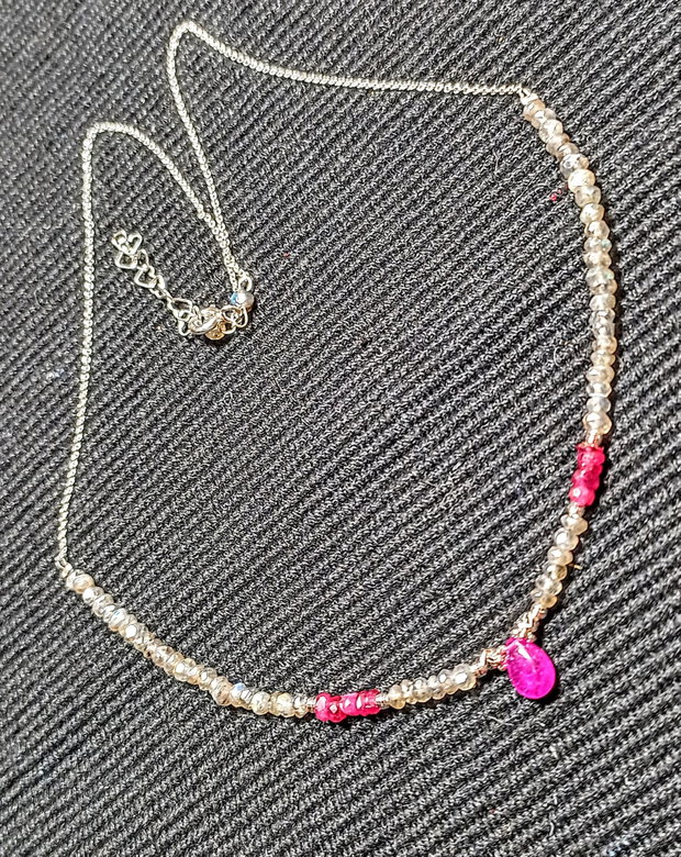 Colier argint rubin safir roz labradorit grafitat lant argint minimalist boho chic trendy - Transport gratuit