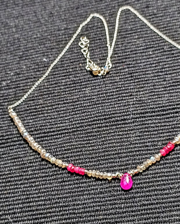 Colier argint rubin safir roz labradorit grafitat lant argint minimalist boho chic trendy - Transport gratuit