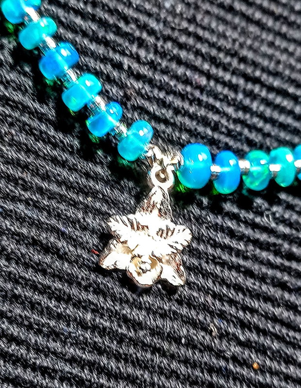 Colier argint opal de foc Paraiba albastru lant charm floare argint minimalist boho chic trendy cadou - Transport gratuit