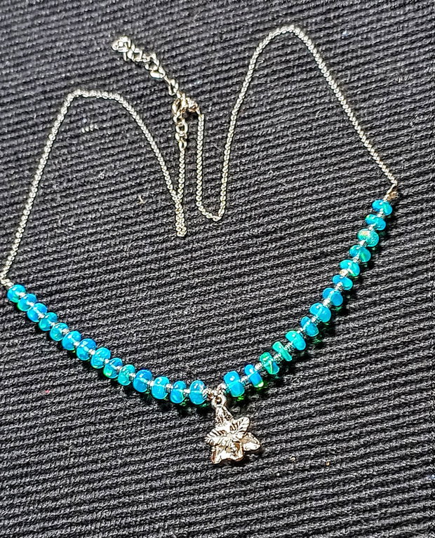 Colier argint opal de foc Paraiba albastru lant charm floare argint minimalist boho chic trendy cadou - Transport gratuit