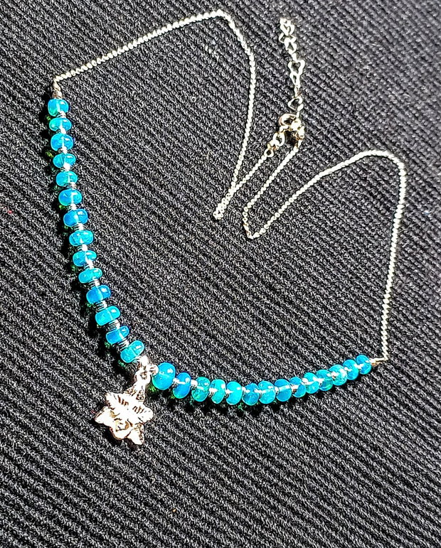 Colier argint opal de foc Paraiba albastru lant charm floare argint minimalist boho chic trendy cadou - Transport gratuit