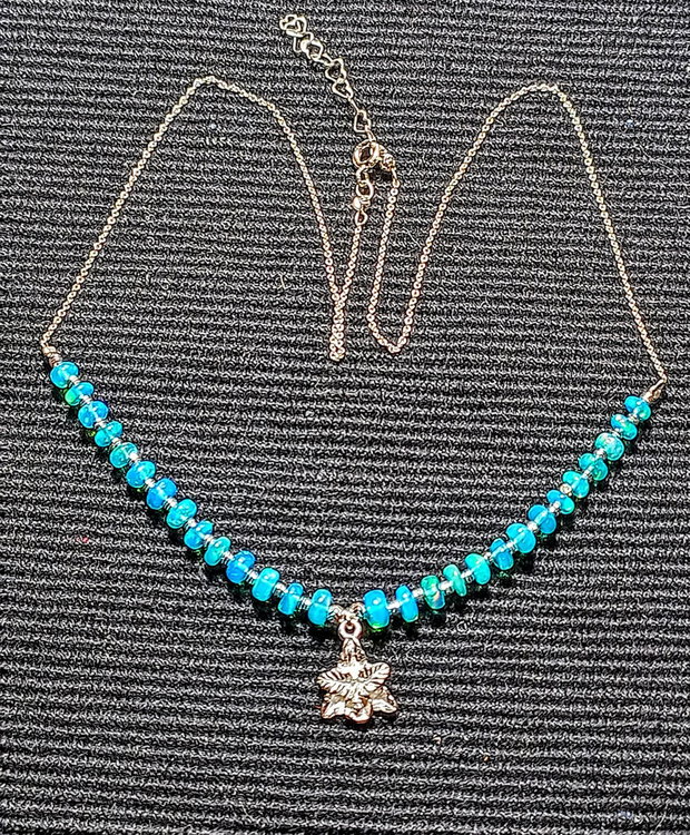 Colier argint opal de foc Paraiba albastru lant charm floare argint minimalist boho chic trendy cadou - Transport gratuit