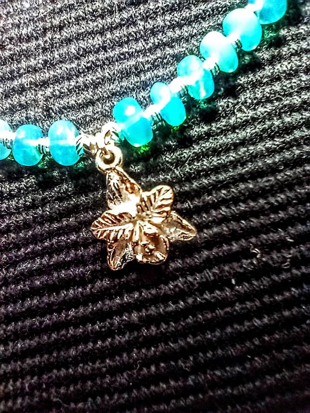 Colier argint opal de foc Paraiba albastru lant charm floare argint minimalist boho chic trendy cadou - Transport gratuit