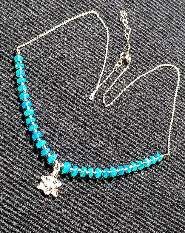 Colier argint opal de foc Paraiba albastru lant charm floare argint minimalist boho chic trendy cadou - Transport gratuit