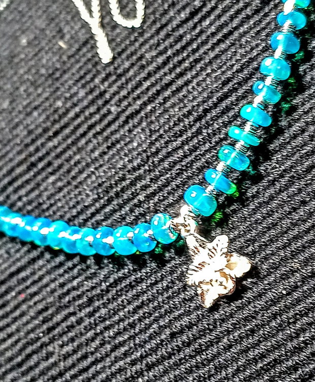 Colier argint opal de foc Paraiba albastru lant charm floare argint minimalist boho chic trendy cadou - Transport gratuit