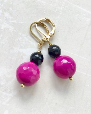 Cercei agate ciclam & onix negru